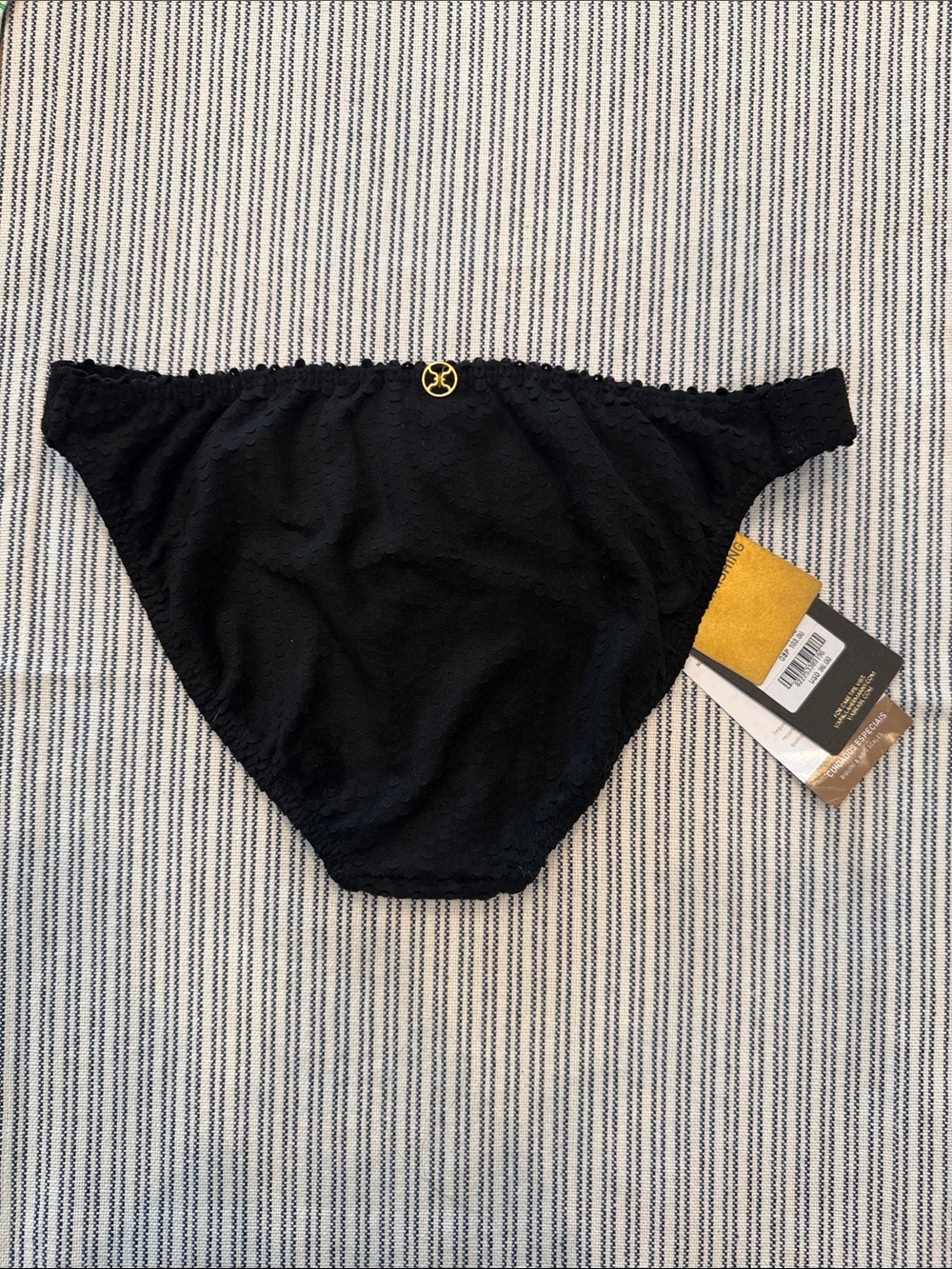 Women's Black Bikini Bottoms with Gold Accent Tag - Picture 2 of 4